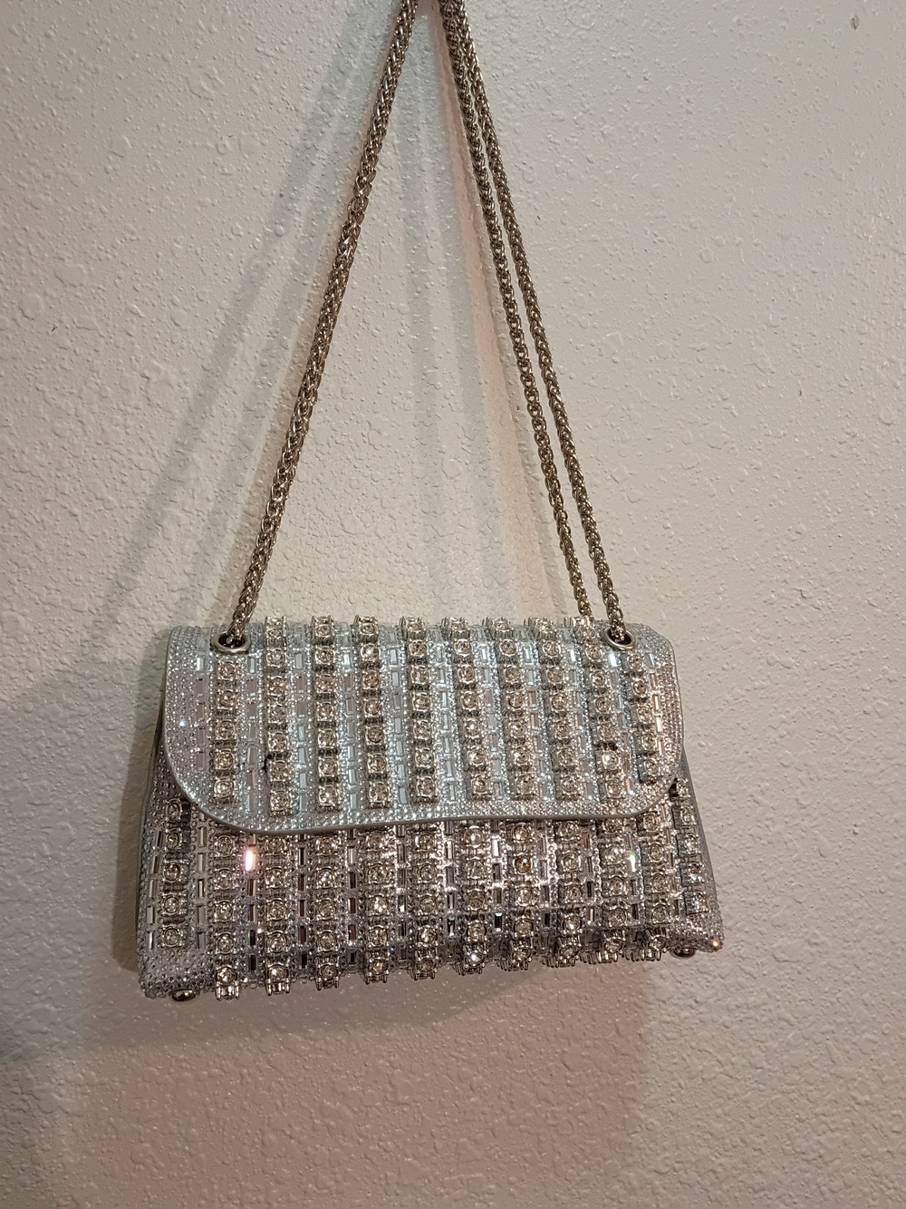 Silver Crystal Embellished Evening Shoulder Bag